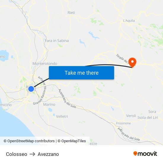 Colosseo to Avezzano map