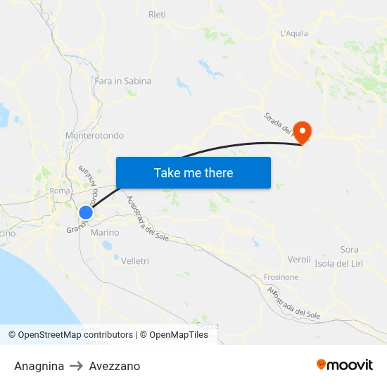 Anagnina to Avezzano map