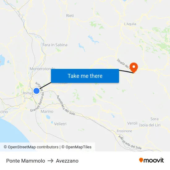 Ponte Mammolo to Avezzano map