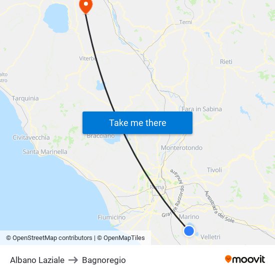 Albano Laziale to Bagnoregio map