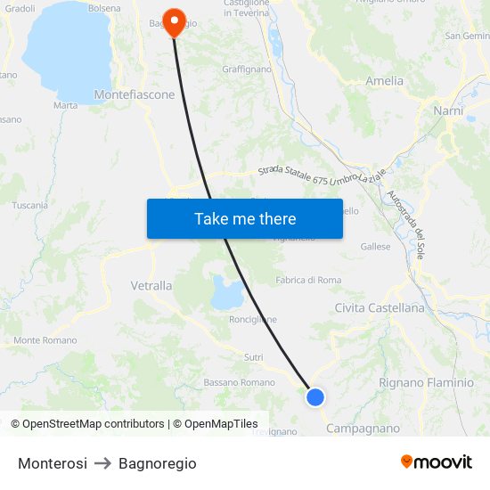 Monterosi to Bagnoregio map