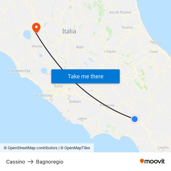 Cassino to Bagnoregio map