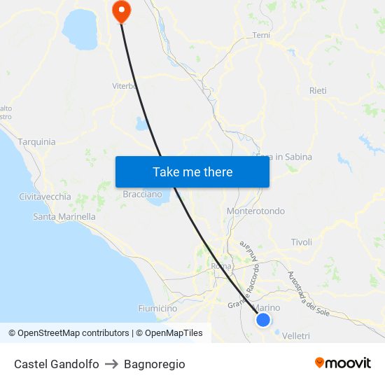 Castel Gandolfo to Bagnoregio map