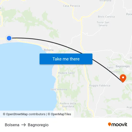 Bolsena to Bagnoregio map