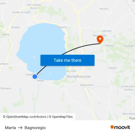 Marta to Bagnoregio map