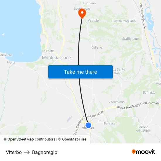 Viterbo to Bagnoregio map