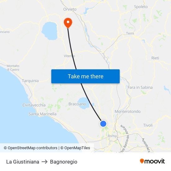 La Giustiniana to Bagnoregio map
