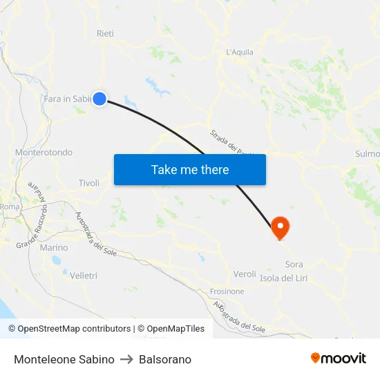 Monteleone Sabino to Balsorano map