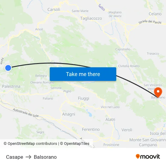 Casape to Balsorano map