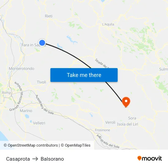 Casaprota to Balsorano map