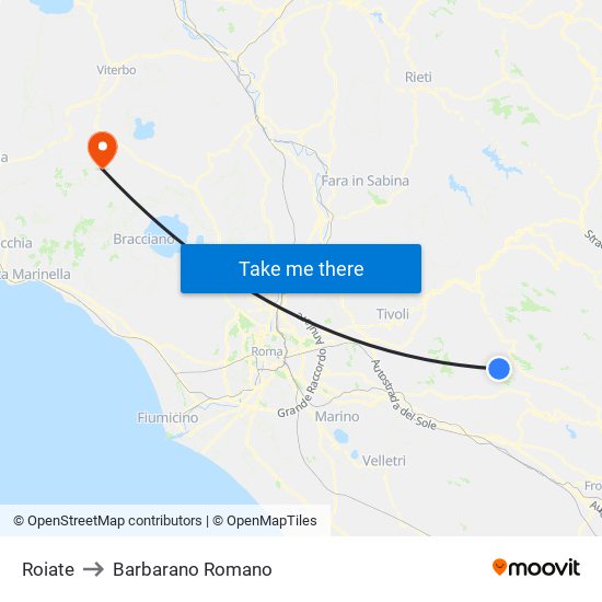 Roiate to Barbarano Romano map