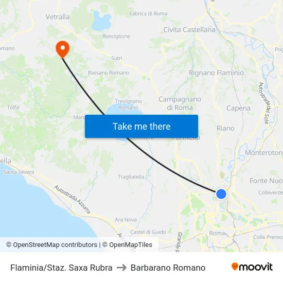Flaminia/Staz. Saxa Rubra to Barbarano Romano map