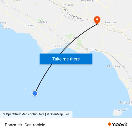 Ponza to Castrocielo map