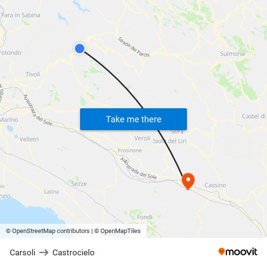 Carsoli to Castrocielo map