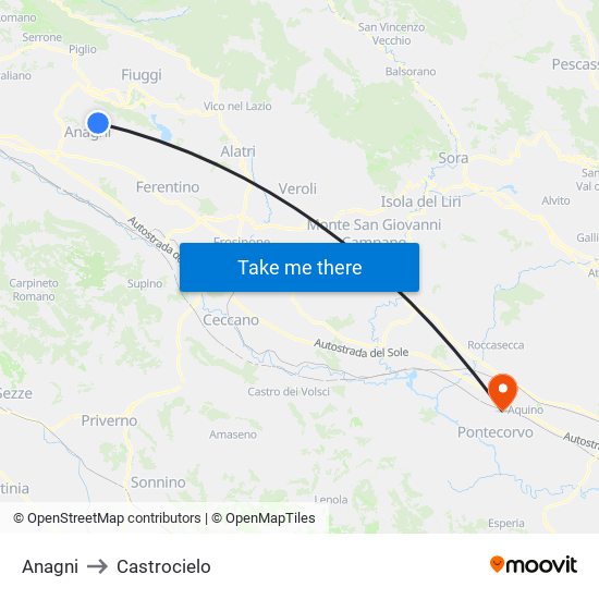 Anagni to Castrocielo map