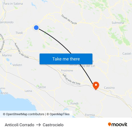 Anticoli Corrado to Castrocielo map