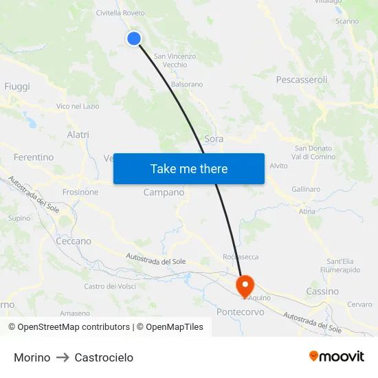 Morino to Castrocielo map