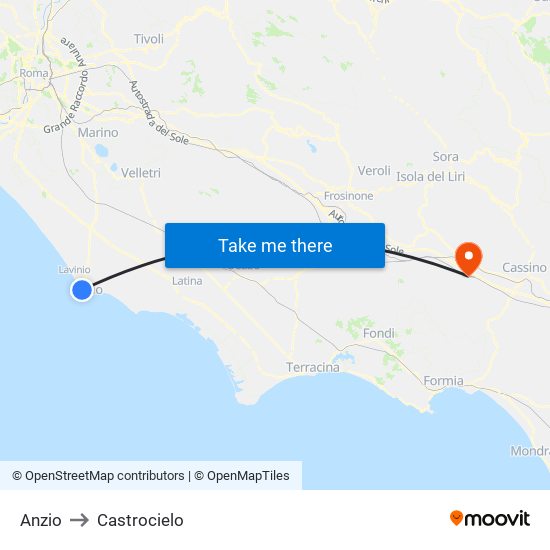 Anzio to Castrocielo map