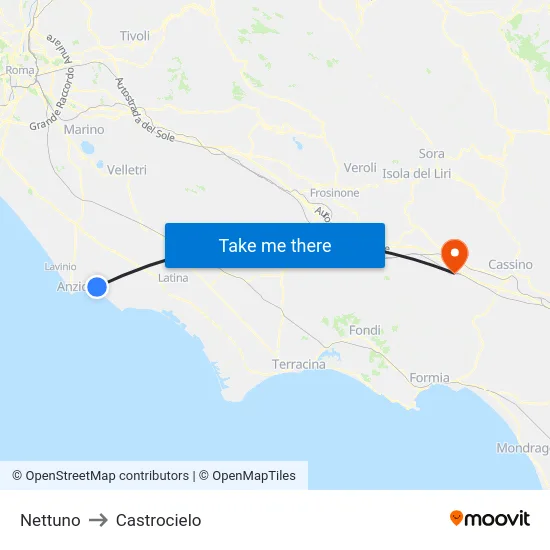 Nettuno to Castrocielo map
