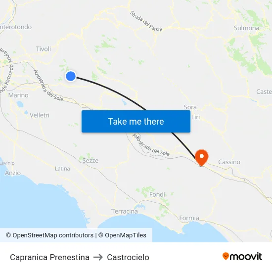 Capranica Prenestina to Castrocielo map