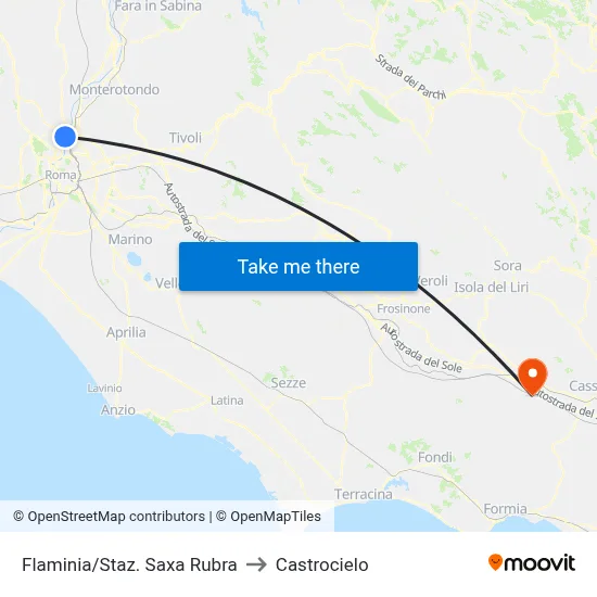 Flaminia/Saxa Rubra Station to Castrocielo map