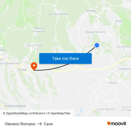 Olevano Romano to Cave map