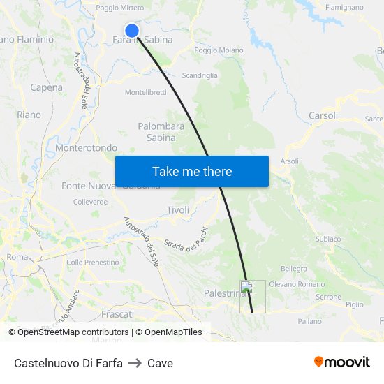 Castelnuovo Di Farfa to Cave map