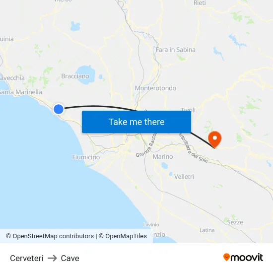 Cerveteri to Cave map
