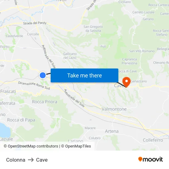 Colonna to Cave map