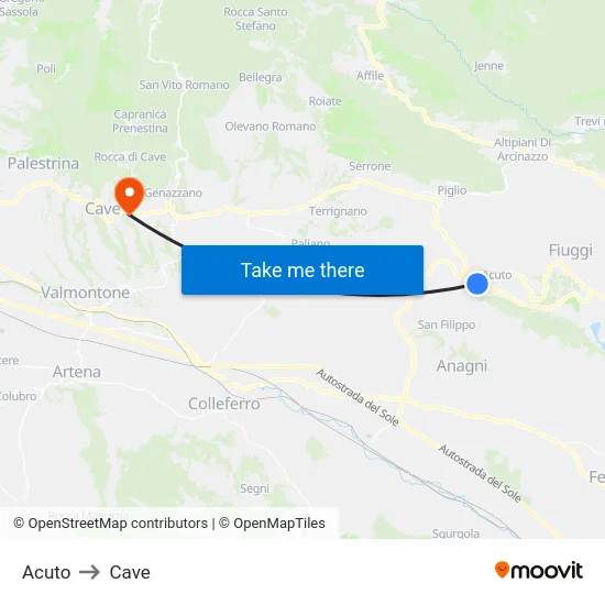 Acuto to Cave map