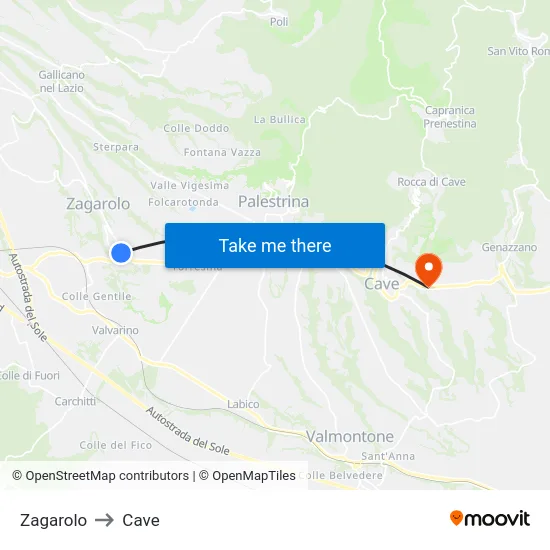 Zagarolo to Cave map