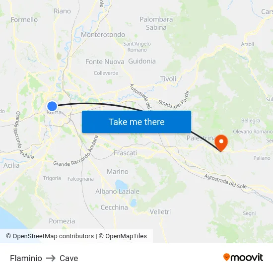 Flaminio to Cave map