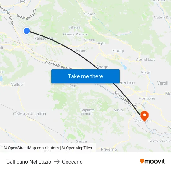 Gallicano Nel Lazio to Ceccano map