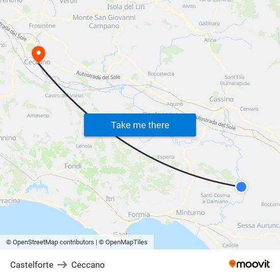 Castelforte to Ceccano map