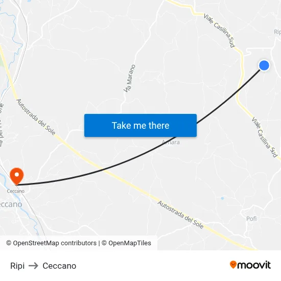 Ripi to Ceccano map