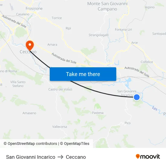 San Giovanni Incarico to Ceccano map