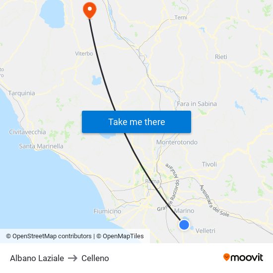 Albano Laziale to Celleno map