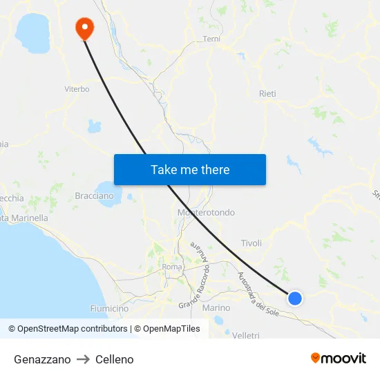 Genazzano to Celleno map