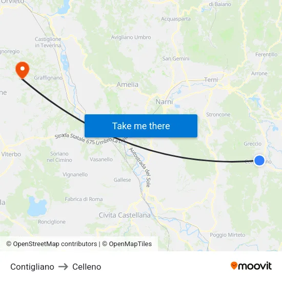 Contigliano to Celleno map