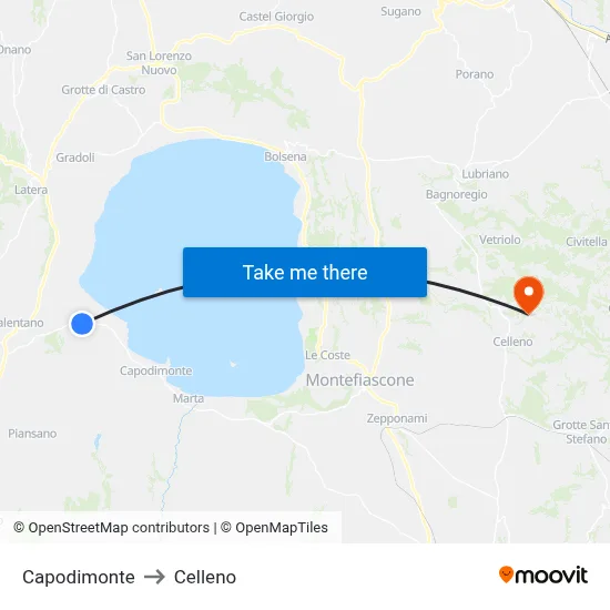 Capodimonte to Celleno map