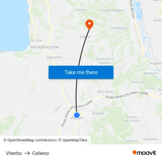 Viterbo to Celleno map