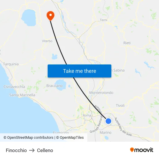 Finocchio to Celleno map