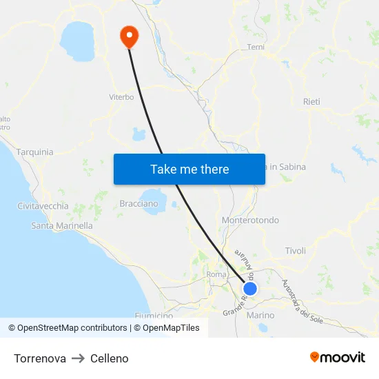 Torrenova to Celleno map