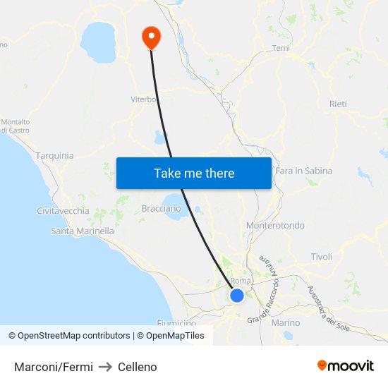 Marconi/Fermi to Celleno map