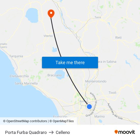 Porta Furba Quadraro to Celleno map