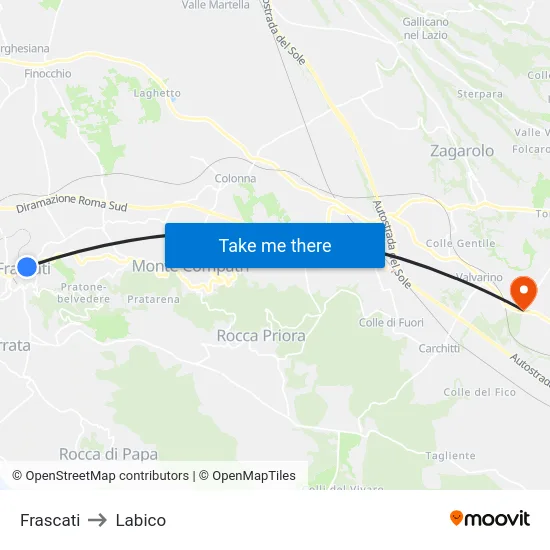 Frascati to Labico map