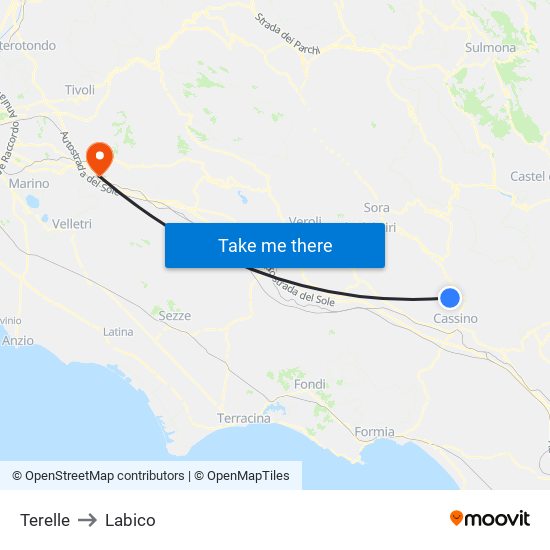 Terelle to Labico map