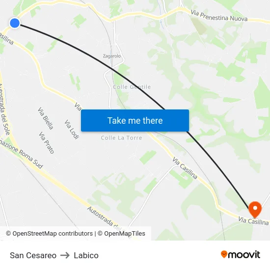 San Cesareo to Labico map