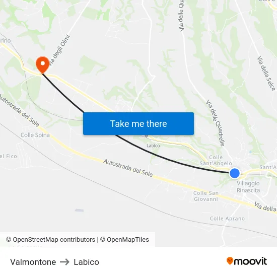 Valmontone to Labico map