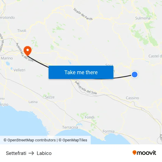 Settefrati to Labico map